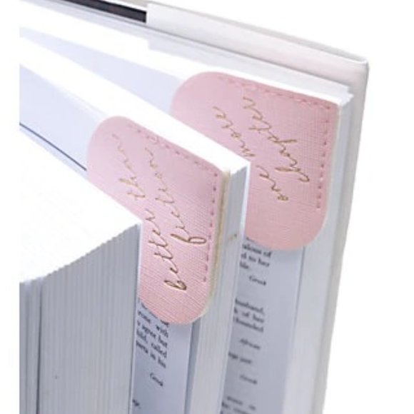 Crown & Ivy Leatherette Bookmarks (2) Pink w/Gold - Picture 1 of 2